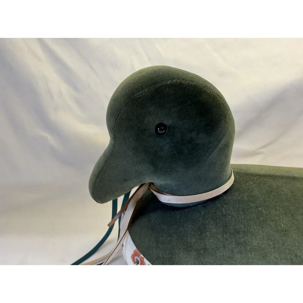 Vtg Handmade Velvet & Fabric Duck Weighted Farmhouse Cottagecore Decor 8.5